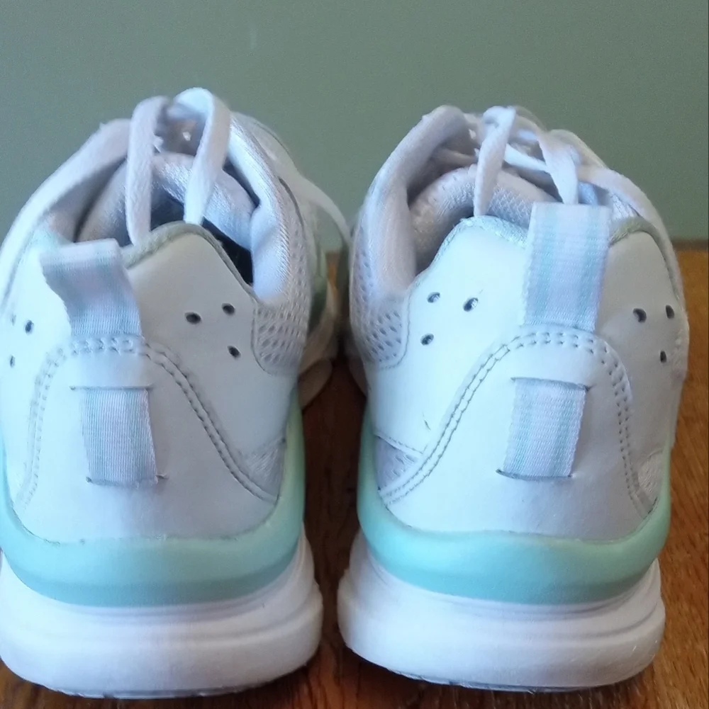 Skechers White and Green Athletic Shoes with Breathable Design